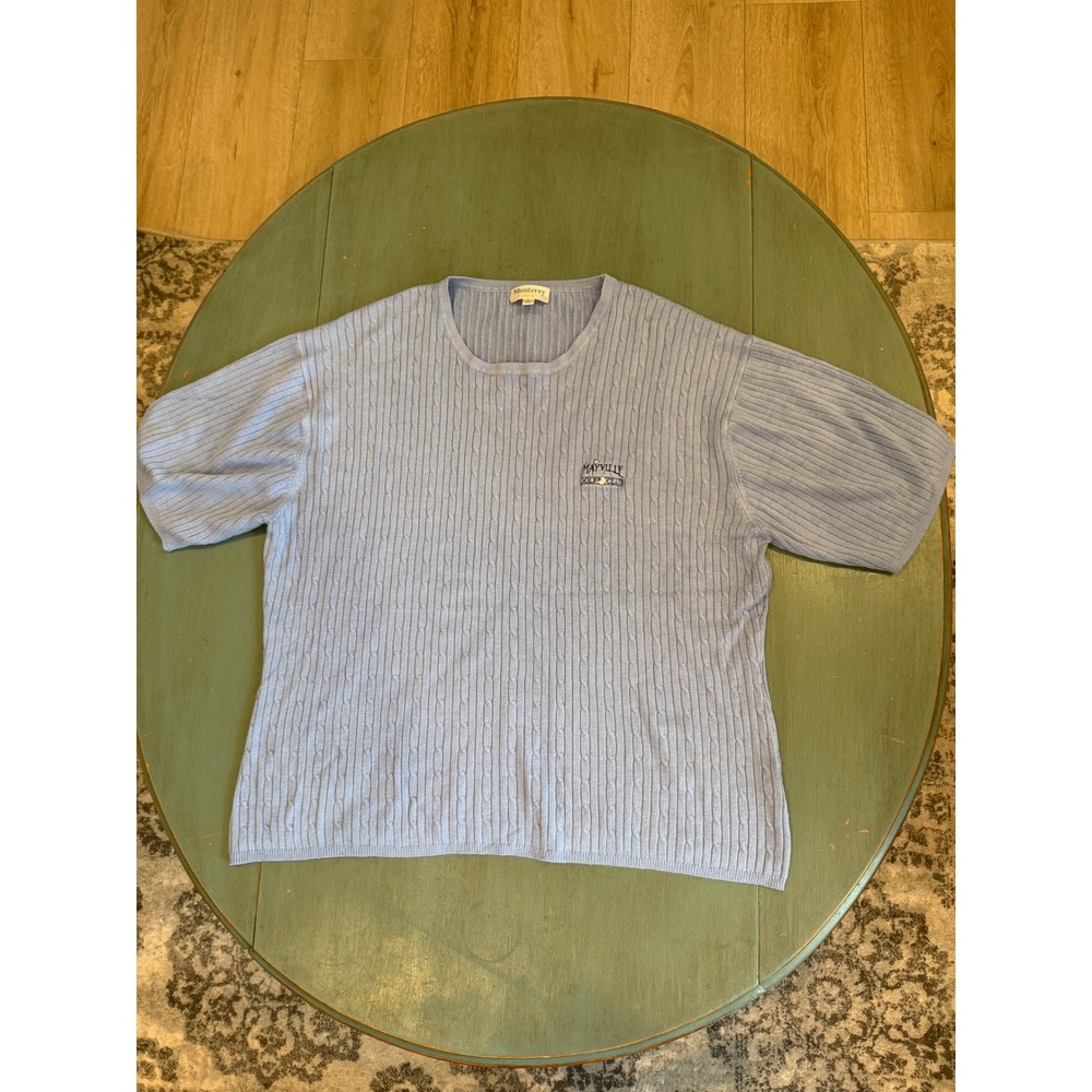 Monterey Club Blue Cable‎ Knit Short Sleeve Sweater Mayville Golf Club XL